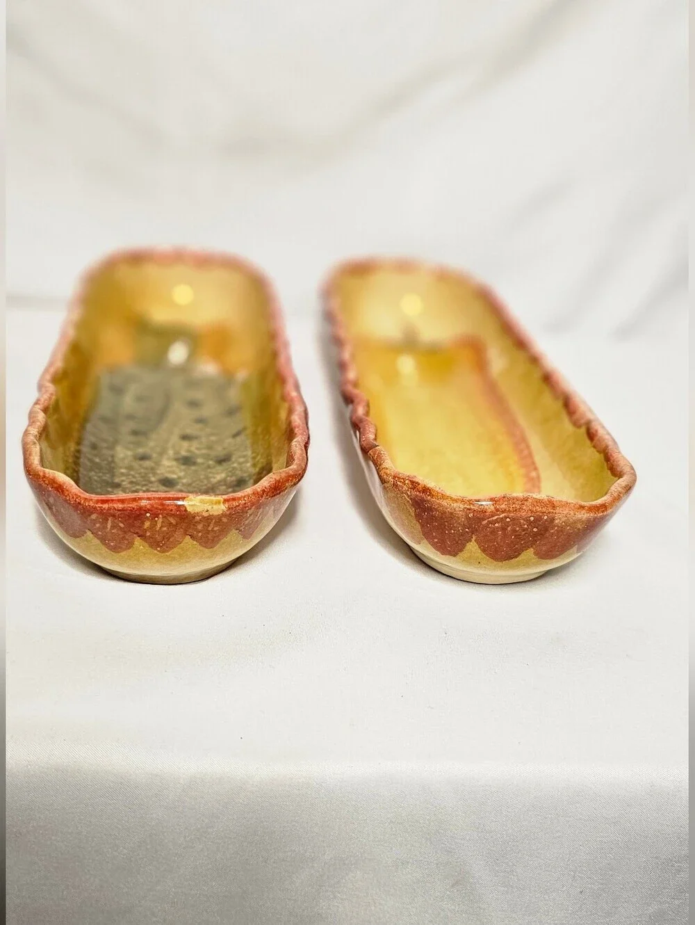 Vintage Italian Ceramic Corn Pickle Dishes Set of 2 Relish Trays Made in Italy